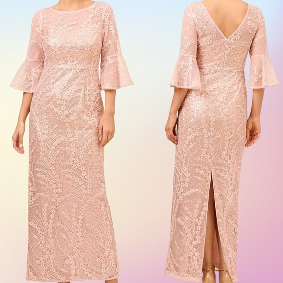 NWT Adrianna Papell ‘Sequin Embroidered Column Gown’ in “Blush Pearl” Size 2 - Picture 1 of 16
